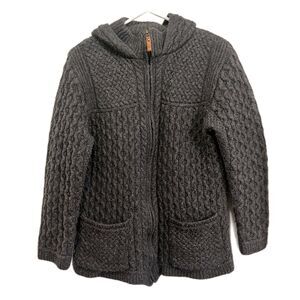 Arancrafts Gray Cable Merino Wool Full Zip Cardigan Hoodie   Women's Size Medium